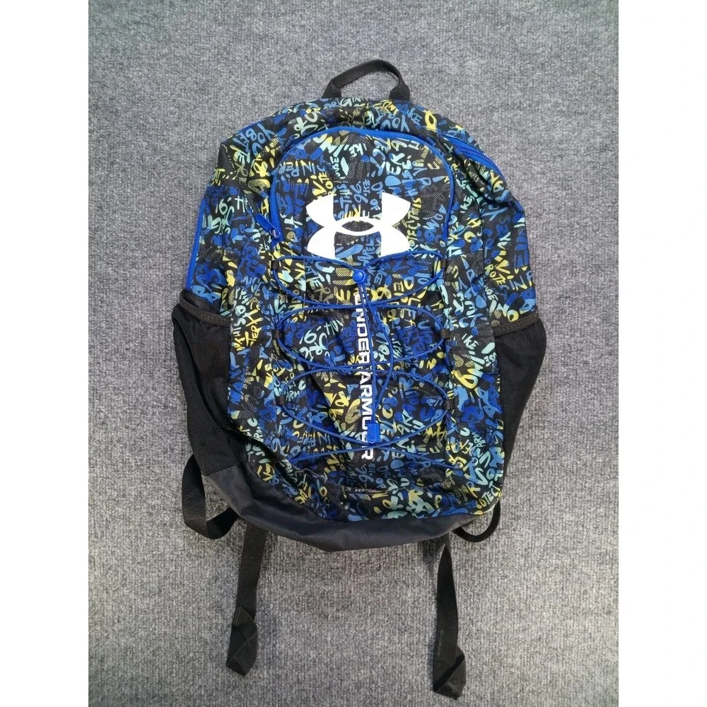 Under Armour Hustle Sport Backpack UA Storm Graffiti Blue Yellow Black School Ba